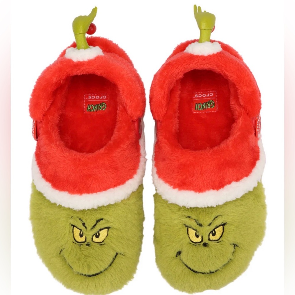 CROCS Grinch Fuzzy Green and Red Slippers